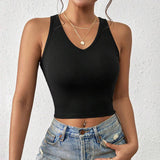 V-Neck, Slim, Short Hollowed-Out Patchwork Vest