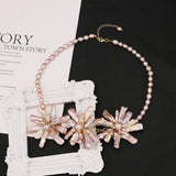 NATURAL PEARL PINK PURPLE FLOWER NECKLACE_CWAJE3828