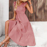 Trim Jacquard Dress With Ruffles