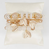 Cwmm10456_Boho Leaf Charm Multi Layer Beaded Bracelet