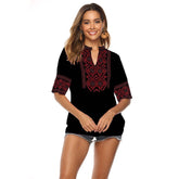 Womens Cotton Mid-Sleeve Embroidered Shirt