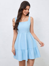 Square Neck Dress With Ruffled Hem