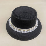 SUMMER FASHION LACE PEARL BRAIDED STRAW HAT_CWAH3564