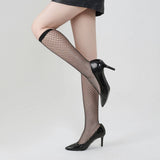 Women Fishnet Knee Stockings Hollow Out Calf Socks_Cwms0231