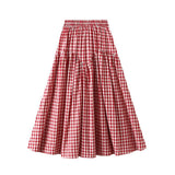 Vintage Plaid High-Waist A-Line Flared Skirt_Cwbms0349