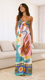 Wide Leg Straight Jumpsuit With Halter And Knot