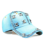 RHINESTONE SKULL DENIM BASEBALL CAP SUN HAT_CWAH1069