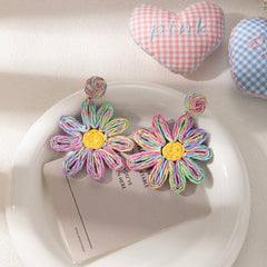 Vacation Style Raffia Woven Flower Earrings