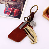 SIMPLE BRAIDED ALLOY COMB COWHIDE KEYCHAIN_CWMM4719