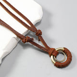 SIMPLE DOUBLE CIRCLE PENDANT COWHIDE NECKLACE_CWMM4607
