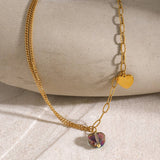 ELEGANT PURPLE HEART ANKLET DOUBLE CHAIN 18K GOLD_CWAJE4770