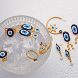 OIL DRIPPING BLUE EVIL EYE PENDANT RINGS EARRINGS_CWAJE0621