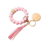 SILICONE BEAD BRACELET KEYCHAIN WITH BEECH WOOD_CWMM6873