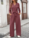 Solid-Color High-Waisted Long-Sleeved Jumpsuit