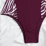 Womens Zebra Striped One Piece Swimsuit