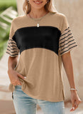 Womens Colorblock Striped Crew Neck Tee