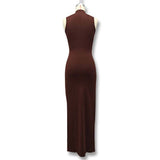 Solid-Color Round-Neck And Body-Hugging Dress