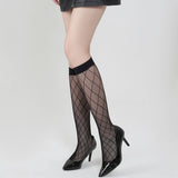 Women Fishnet Knee Stockings Hollow Out Calf Socks_Cwms0231
