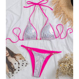 Womens Shiny Bikini Set Pearl Triangle Swimsuit