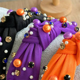 Halloween Knotted Headband Pearl Rhinestone_Cwaha07585
