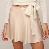 SATIN SKIRT HIGH WAIST ELASTIC SOLIDCOLORSHORTSKIRT_CWAB4802