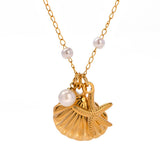 OCEAN SERIES PEARL STARFISH SHELL NECKLACE_CWAJE1366
