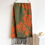 ROSE TASSEL SCARF COLORBLOCK LONG WINTER WRAP_CWASC0986