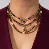 Tiger Eye Heart Pendant Beaded Necklace_Cwmm7547