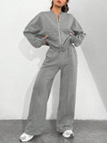Two-Piece Set Of Zippered Cardigan And Trousers