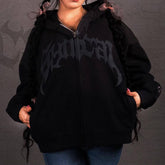 Zipper Hoodie With Gothic Alphabet Print Hoodie