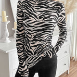 STYLISH ZEBRA PRINT MESH HIGH NECK FITTED TOP_CWTBLL3425