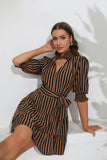Striped Casual V-Neck Lace-Up Fashion Short Dress