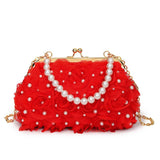 Small Chanel-Style Pearl Chain Flower Shell Bag