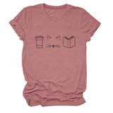 CUTE CAT LINE ART TEE COFFEE CUP PRINT SHIRT_CWTTSL0508