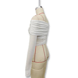 Solid Color Fit Line Neck Gauze Long Sleeve Top