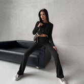 Solid Color Slim-Fit Jacket Trousers Twopiece Set