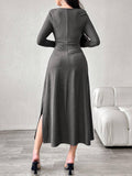 Square Collar Temperament Fold Waist Dress