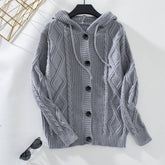Solid Color Hooded Drawstring Single-Breasted Cardigan