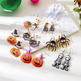 PUMPKIN SKULL BAT FUNNY HALLOWEEN EARRINGS_CWAJE2429