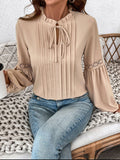 Solid-Color Casual Lace-Up V-Neck Stylish Shirt