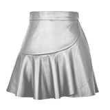 HIGH WAIST RUFFLED IRREGULAR LEATHER SKIRT_CWBSS0394