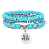 Cwaje4221_Natural Stone Beaded Bracelet with Lotus Charm
