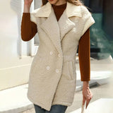 Women Double Breasted Sleeveless Suit Collar Vest_Cwov0087