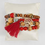 Cwmm10462_Wood Bead Rose Alloy Handmade Bracelet Set