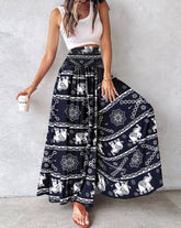 Tropical Print Retro Floral Print Wide Leg Pants