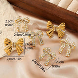 Titanium Steel Bow Earrings Inlaid With Rhinestones_Cwmm3605