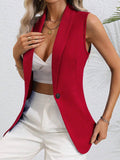 Solid Color Single Button Sleeveless Vest Coat