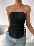 Solid Color Drawstring Short Strapless Vest