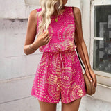 V-Neck Simple Printed Sleeveless Casual Jumpsuit