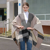 SIMPLE TASSEL MULTI COLOR LARGE PLAID SHAWL_CWASC0942